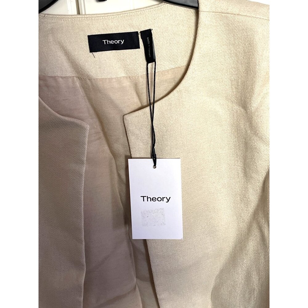 Theory Womens Cropped Jacket Size 12 Light Linen Luxe Beige NWT - Picture 2 of 12